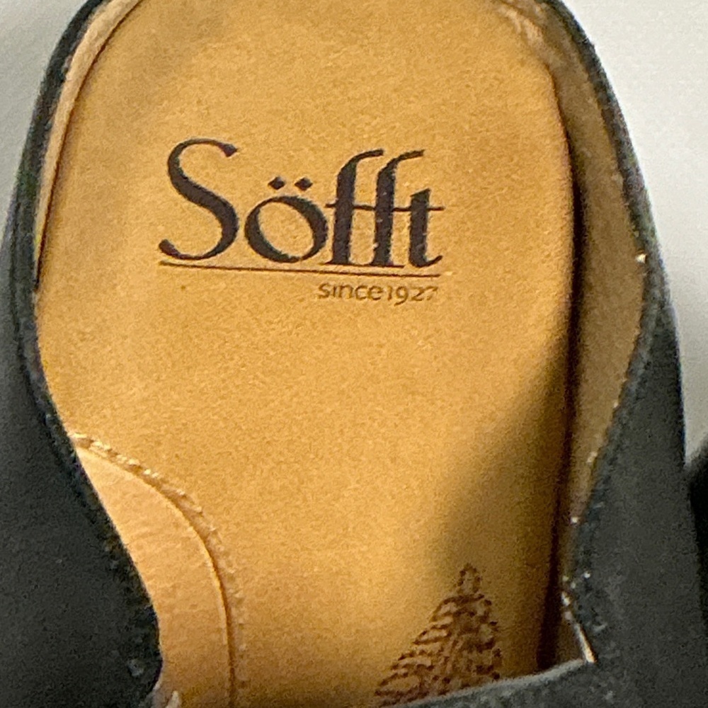 Söfft Black Leather Heeled Mules Slip On Comfort Shoes Stacked Heel Size 8M - Picture 2 of 11